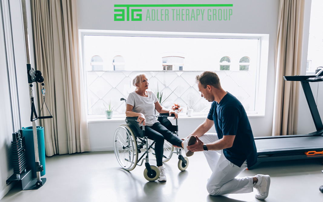 Physical therapist helping an elderly woman.